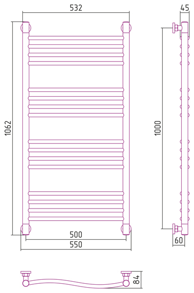 Полотенцесушитель водяной Сунержа Флюид+ 1000x500
