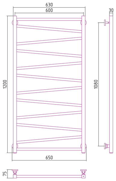 Полотенцесушитель водяной Сунержа Сирокко 1200x600