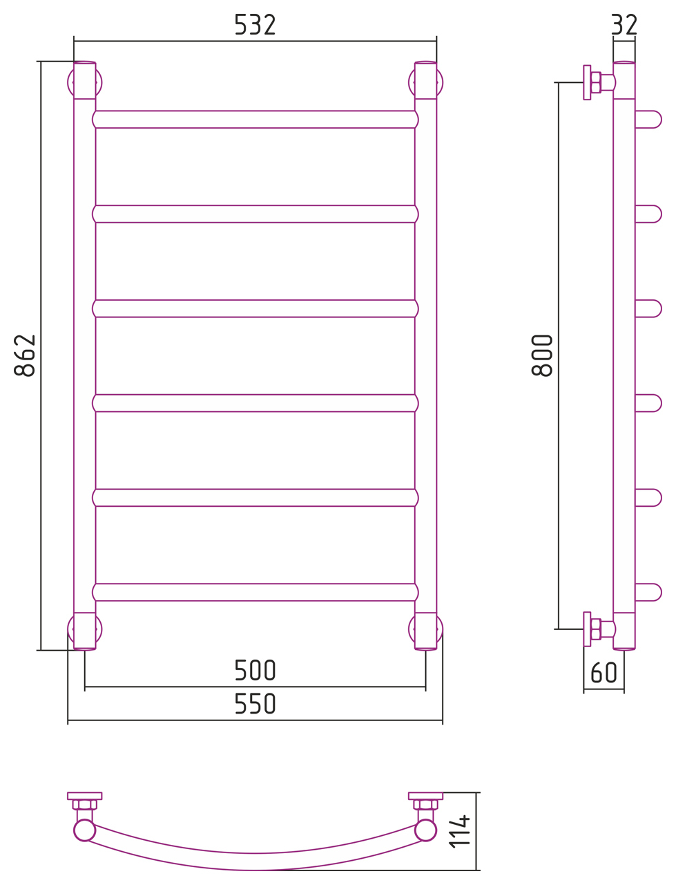 Водяной полотенцесушитель Сунержа Галант+ 800x500