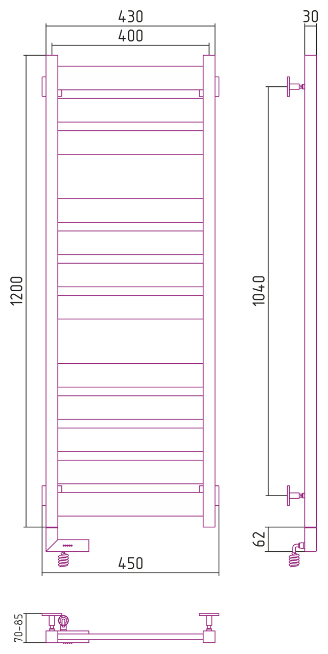 Полотенцесушитель электрический Сунержа Центурион 2.0 1200x400