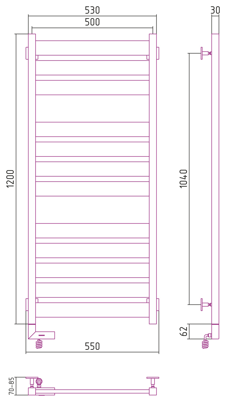 Полотенцесушитель электрический Сунержа Центурион 2.0 1200x500