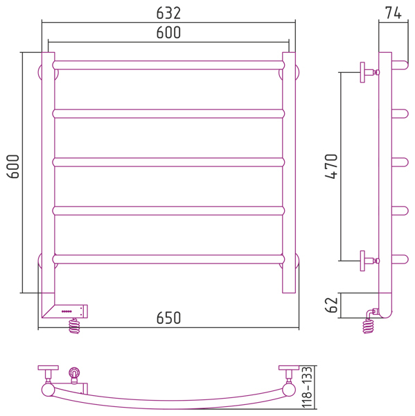 Полотенцесушитель электрический Сунержа Галант 2.0 600x600